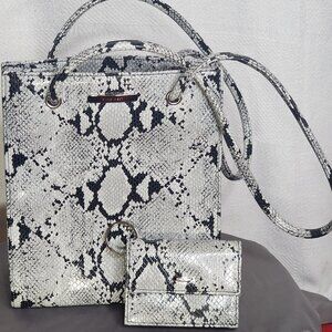 Nine West Vintage Faux Grey Black Snakeskin Bucket Bag with Matching Coin Purse